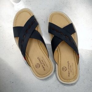 Marc Joseph Cedar Beach Navy Blue Leather Slides US Men 8